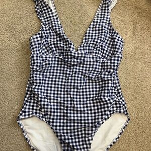 Women’s  Blue Checkered one piece bathing suit